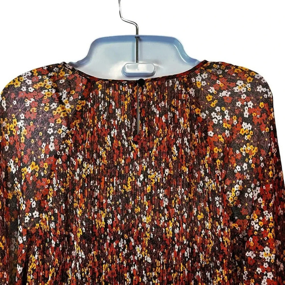 Mango Fall Floral Long Sheer Sleeve Swing Mini Short Dress Women's XS NWT - Picture 11 of 12